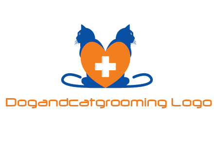 medical sign inside heart with two cats logo