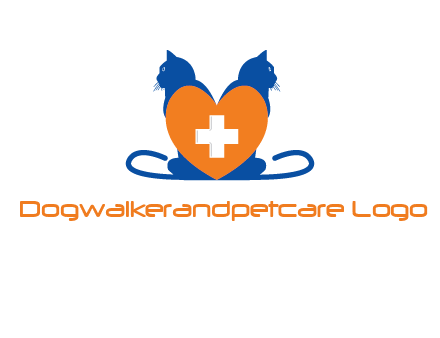 medical sign inside heart with two cats logo