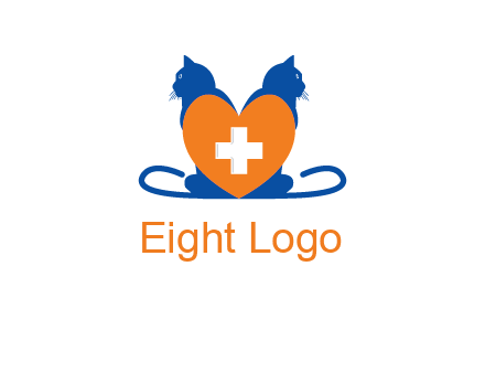 medical sign inside heart with two cats logo