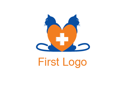 medical sign inside heart with two cats logo