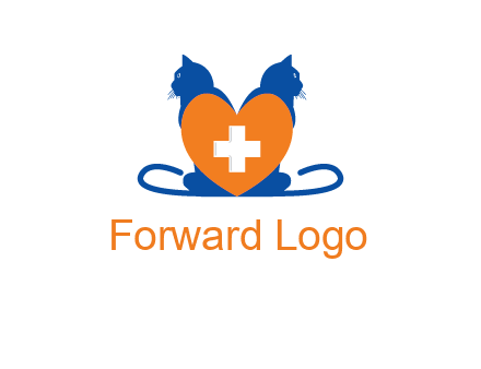 medical sign inside heart with two cats logo