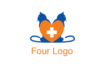 medical sign inside heart with two cats logo