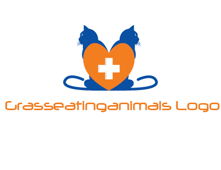medical sign inside heart with two cats logo