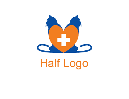 medical sign inside heart with two cats logo