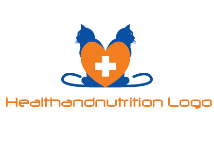 medical sign inside heart with two cats logo