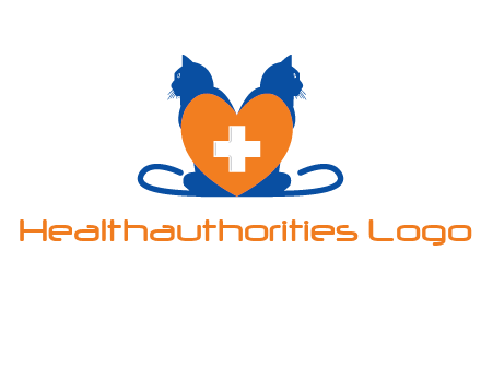 medical sign inside heart with two cats logo