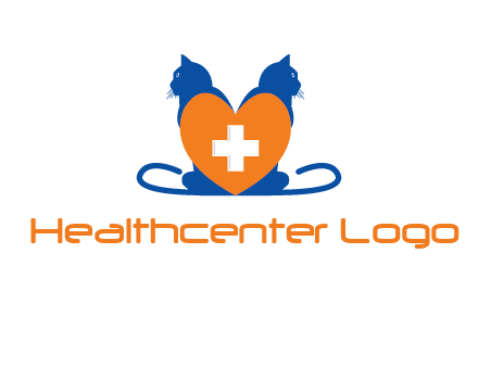 medical sign inside heart with two cats logo