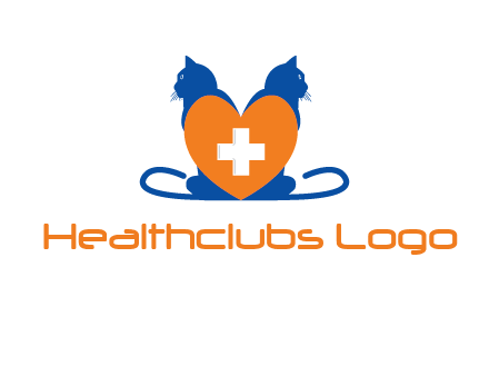 medical sign inside heart with two cats logo