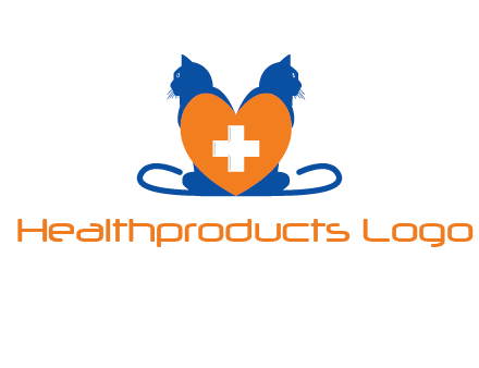 medical sign inside heart with two cats logo