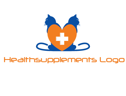 medical sign inside heart with two cats logo