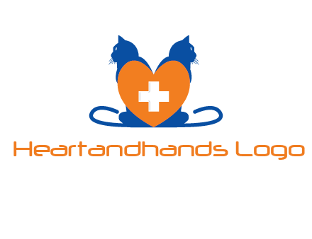 medical sign inside heart with two cats logo