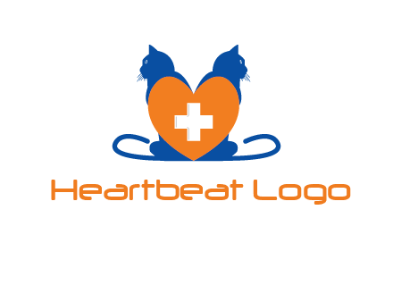 medical sign inside heart with two cats logo