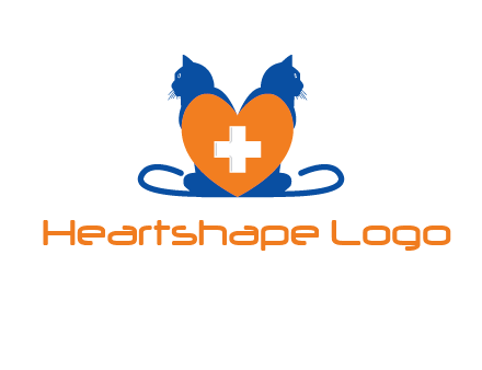 medical sign inside heart with two cats logo