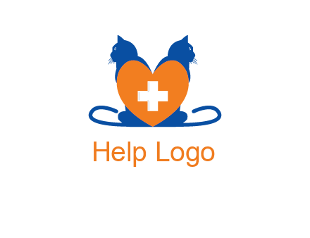 medical sign inside heart with two cats logo