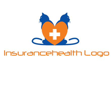 medical sign inside heart with two cats logo