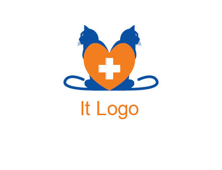 medical sign inside heart with two cats logo