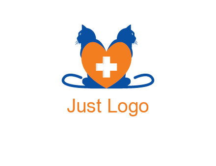 medical sign inside heart with two cats logo