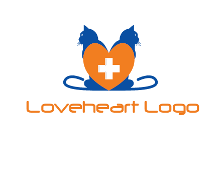 medical sign inside heart with two cats logo
