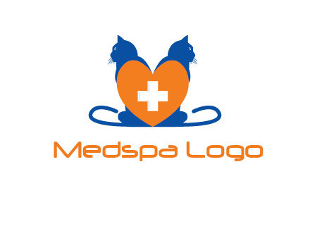 medical sign inside heart with two cats logo