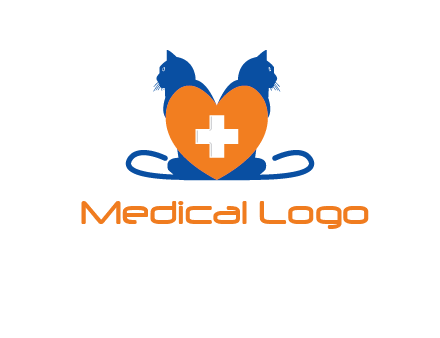 medical sign inside heart with two cats logo