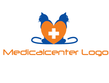 medical sign inside heart with two cats logo