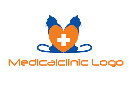 medical sign inside heart with two cats logo