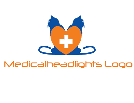 medical sign inside heart with two cats logo