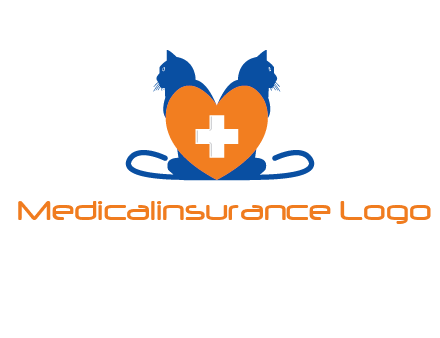 medical sign inside heart with two cats logo