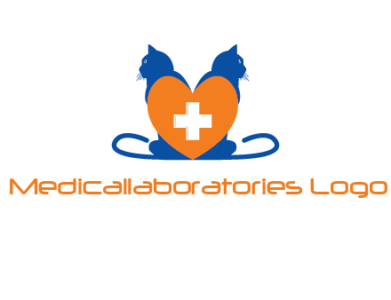 medical sign inside heart with two cats logo