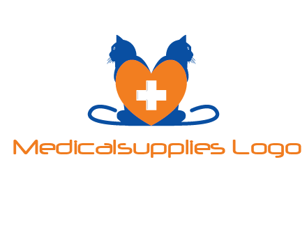 medical sign inside heart with two cats logo