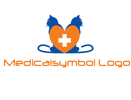 medical sign inside heart with two cats logo