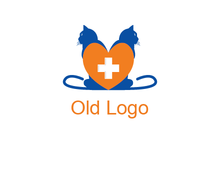 medical sign inside heart with two cats logo