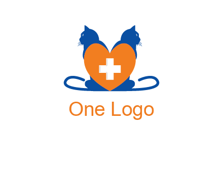 medical sign inside heart with two cats logo