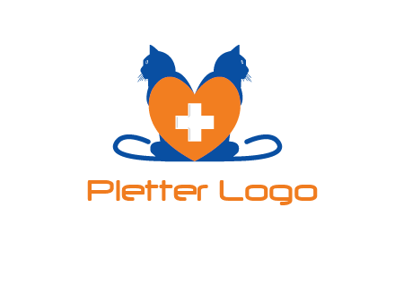 medical sign inside heart with two cats logo