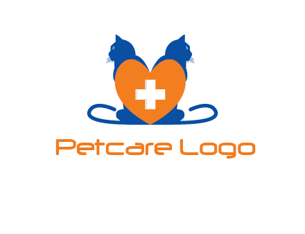 medical sign inside heart with two cats logo