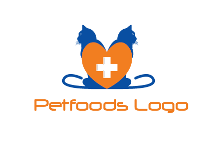 medical sign inside heart with two cats logo