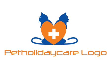 medical sign inside heart with two cats logo