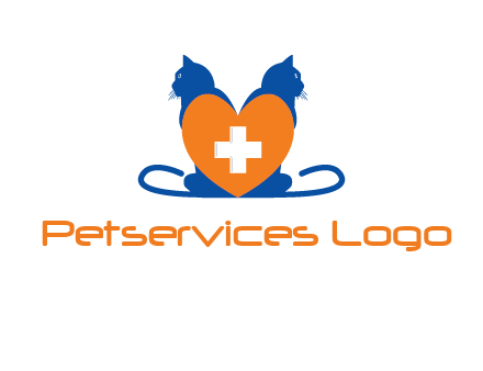 medical sign inside heart with two cats logo