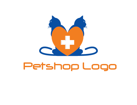 medical sign inside heart with two cats logo