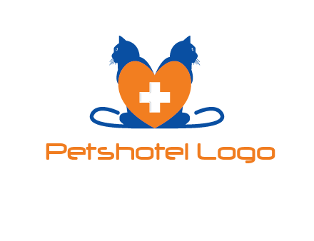medical sign inside heart with two cats logo