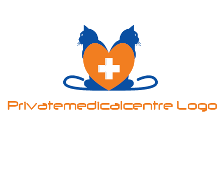 medical sign inside heart with two cats logo