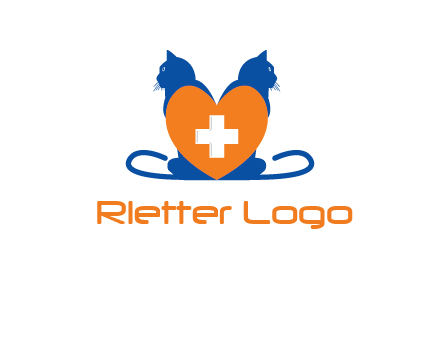 medical sign inside heart with two cats logo