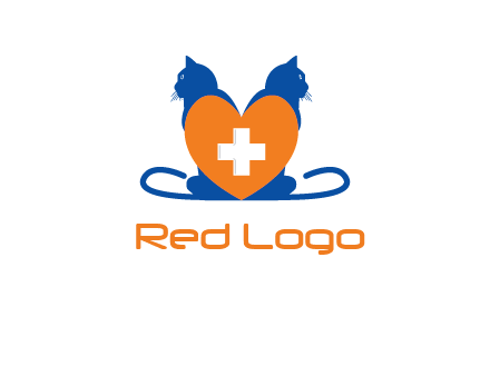 medical sign inside heart with two cats logo