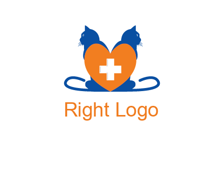 medical sign inside heart with two cats logo