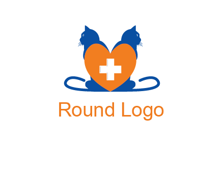 medical sign inside heart with two cats logo