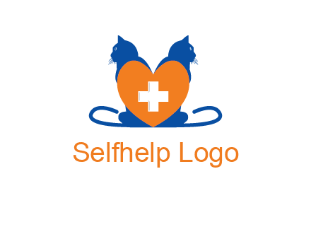 medical sign inside heart with two cats logo