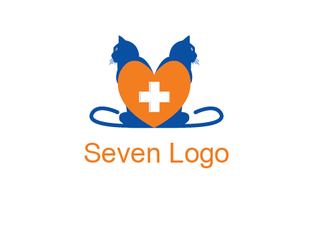 medical sign inside heart with two cats logo