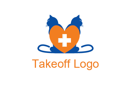 medical sign inside heart with two cats logo