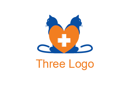 medical sign inside heart with two cats logo