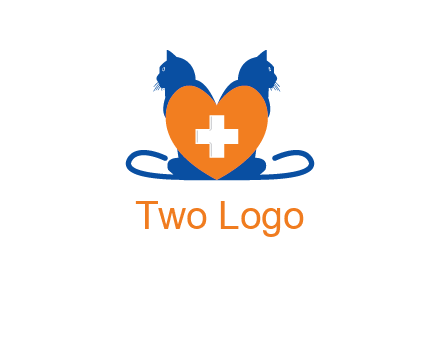 medical sign inside heart with two cats logo